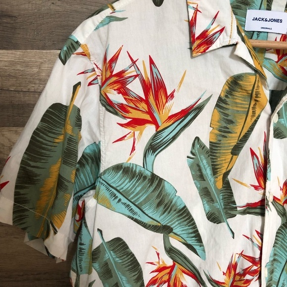Jack and Jones Cotton Short Sleeved Tropical Print Button Down Shirt Large - Picture 5 of 8